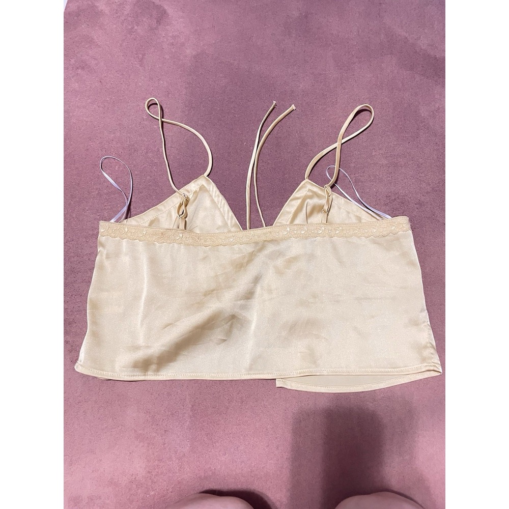 2 Bella Yellow Satin Short Cropped Tank Top Front Tie Size S/M Coquette Bohemian - Picture 6 of 12